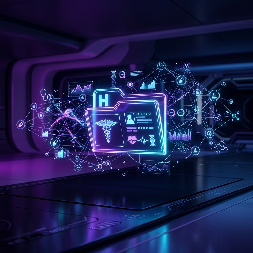 3D conceptual medical dashboard and data nodes